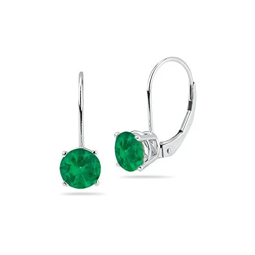 0.19-0.25 Cts of 3 mm AA Round Natural Emerald Stud Earrings with Lever Backs in 14K White Gold