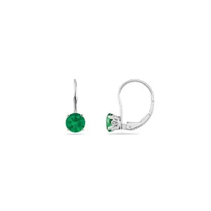 0.19-0.25 Cts of 3 mm AA Round Natural Emerald Stud Earrings with Scroll Lever Backs in 14K White Gold