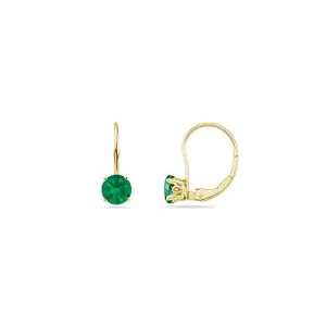 0.19-0.25 Cts of 3 mm AA Round Natural Emerald Stud Earrings with Scroll Lever Backs in 14K Yellow Gold 0.19-0.25 Cts of 3 mm AA Round Natural Emerald Stud Earrings with Scroll Lever Backs in 14K Yellow Gold