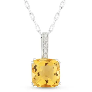 0.77Ct Citrine 16"pendant Necklace In 14K White Gold
