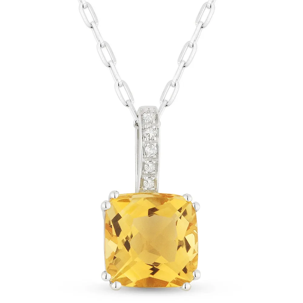 0.77Ct Citrine 16"pendant Necklace In 14K White Gold
