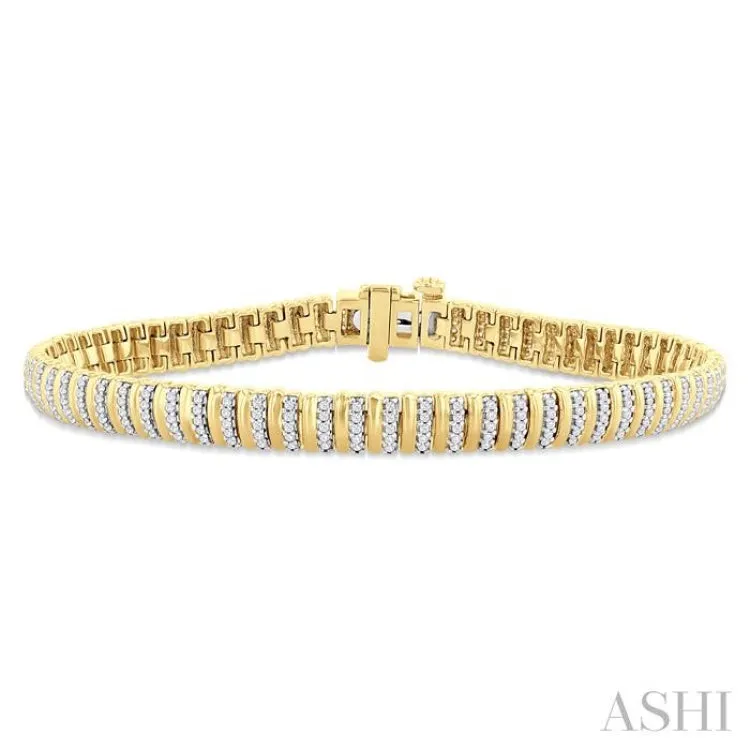 1.00 ctw Ribbed Round Cut Diamond Bracelet in 10K Yellow Gold