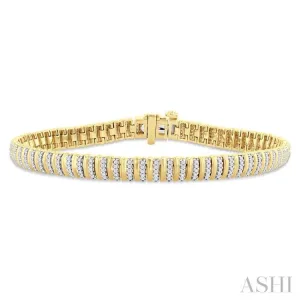 1.00 ctw Ribbed Round Cut Diamond Bracelet in 10K Yellow Gold