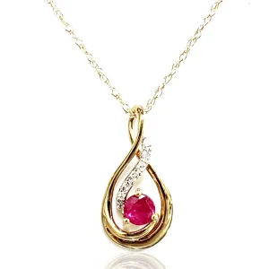 10k Gold, Diamond, And Ruby Pendant Necklace