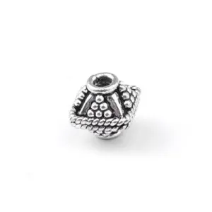 10mm Antique Silver Plated Bali Style Ornate Diamond Shaped Large Hole Beads (5 Pieces)