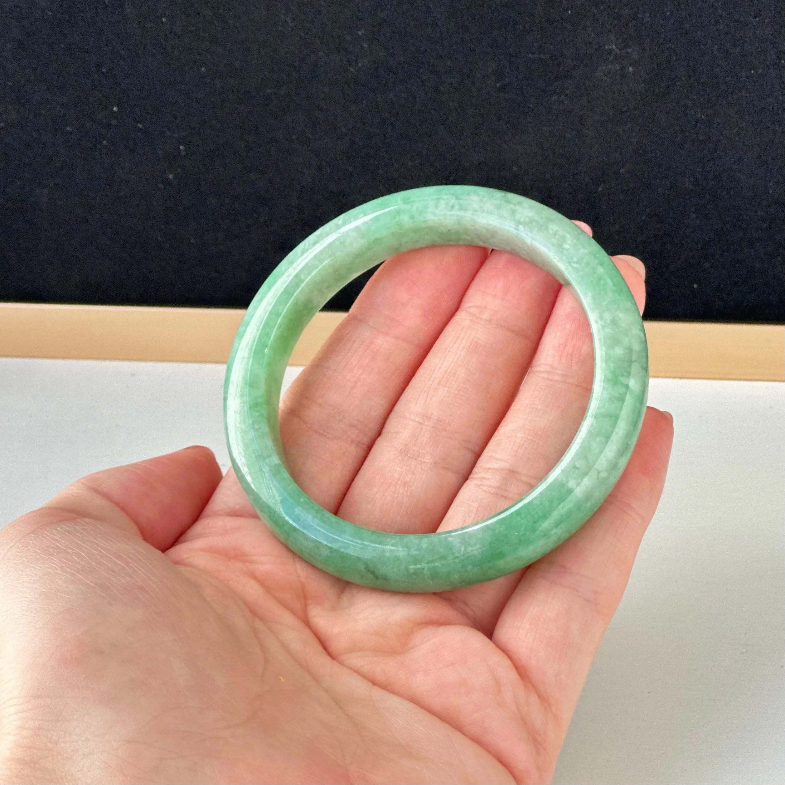 122858 57.7mm Full Apple Green Jadeite Bangle