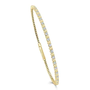 14k Gold & Diamond Flexible Beaded Bangle - 0.88ct