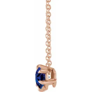 14K Rose 5 mm Natural Blue Sapphire Solitaire 16-18" Necklace 14K Rose 5 mm Natural Blue Sapphire Solitaire 16-18" Necklace