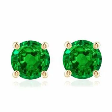 14k Yellow Gold Emerald Round Basket Setting Studs