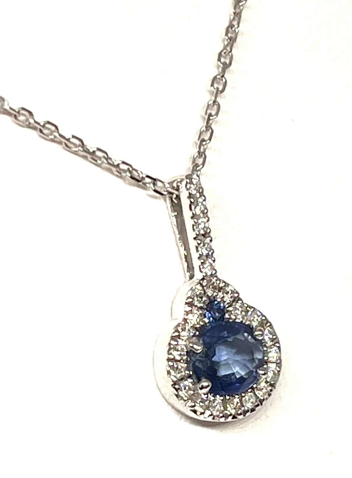 14kt White Gold Natural Blue Sapphire and Diamond Pendant
