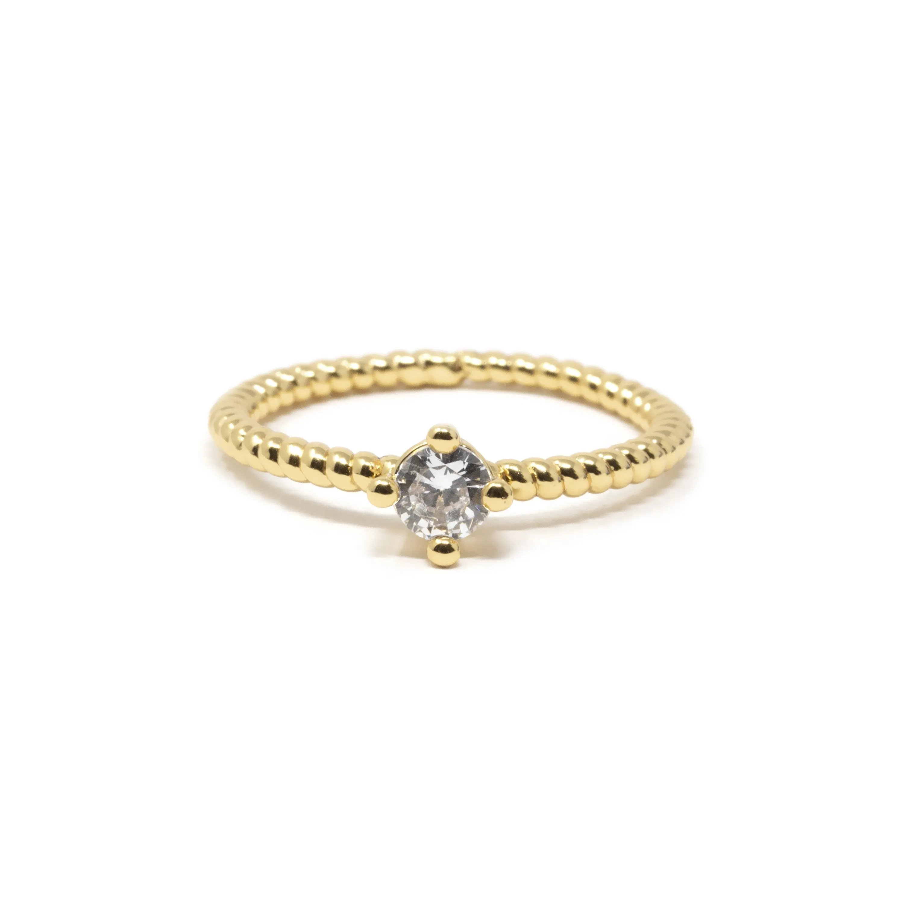 18K Gold Plated Brass Solitaire Ring w/ Simulated Diamond