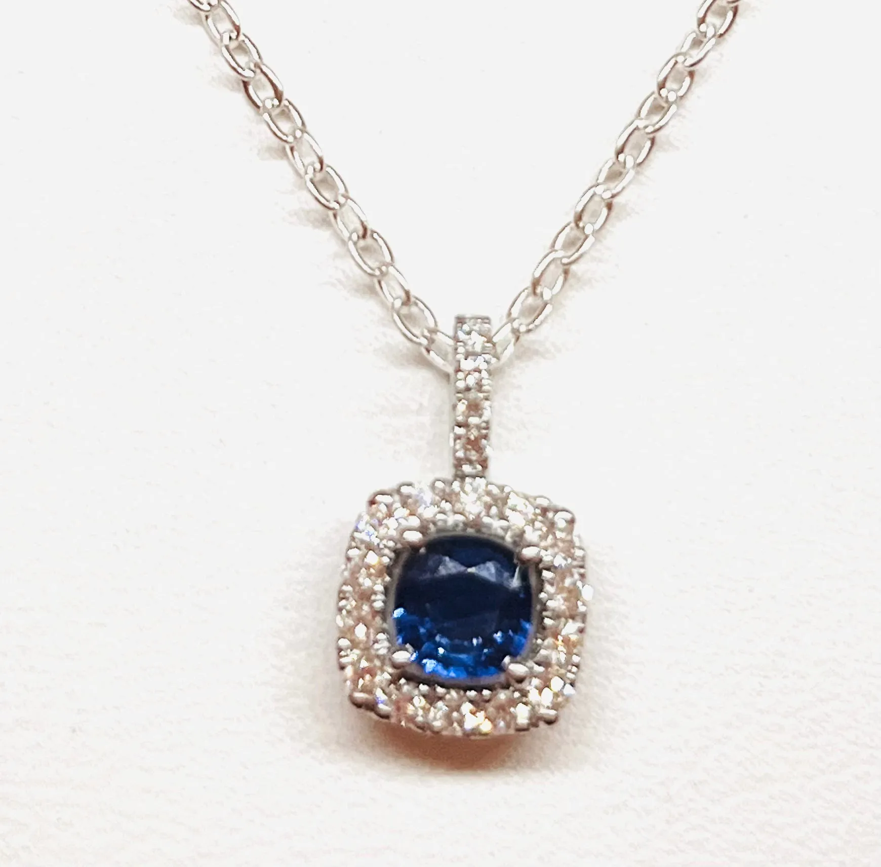 18kt White Gold Natural Blue  Sapphire and Diamond Pendant