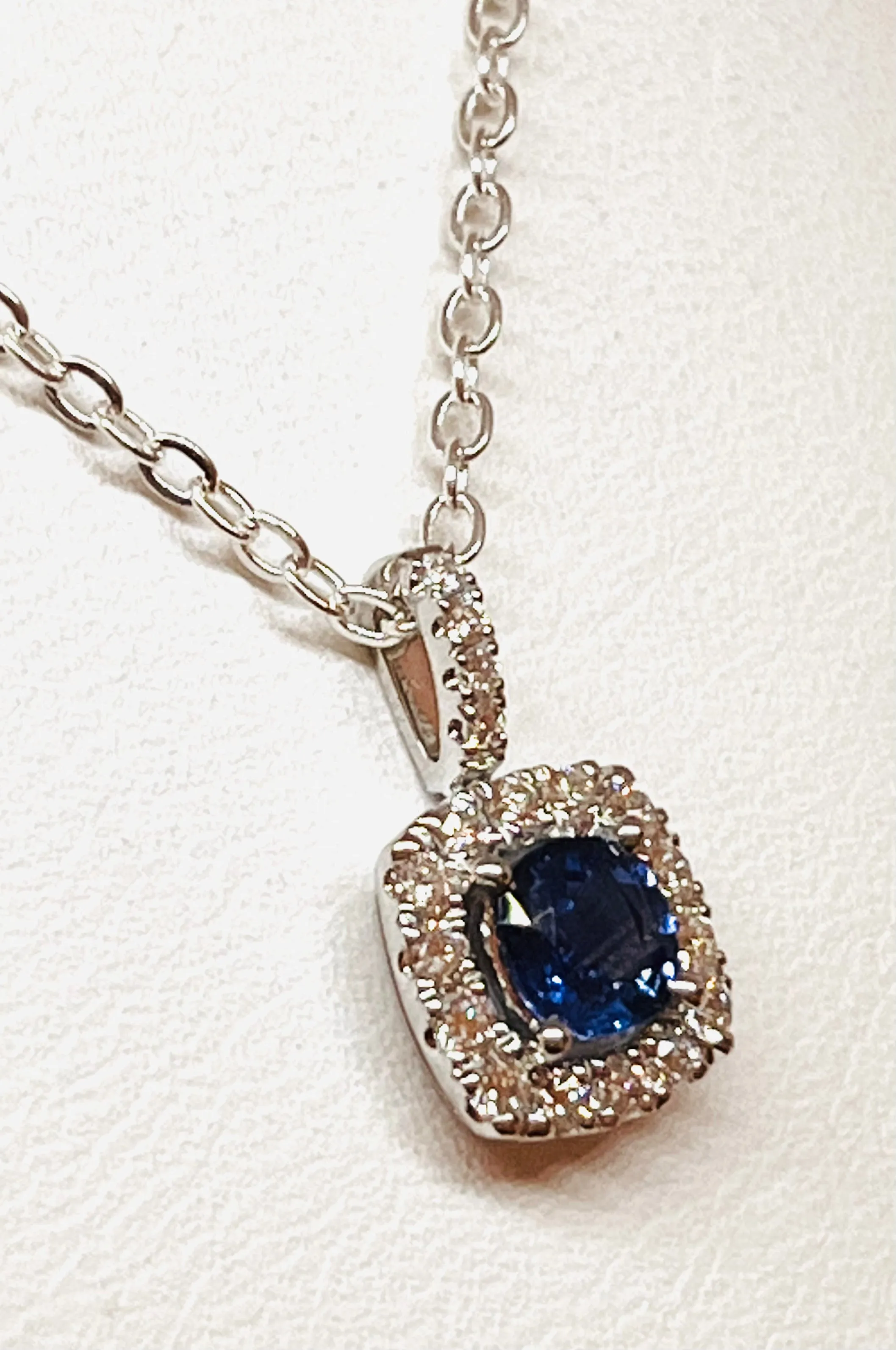 18kt White Gold Natural Blue  Sapphire and Diamond Pendant