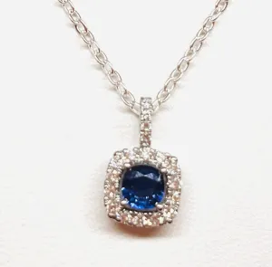 18kt White Gold Natural Blue  Sapphire and Diamond Pendant