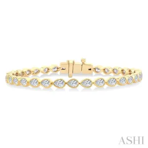 3 1/4 Ctw East-West Bezel Set Pear Cut Diamond Tennis Bracelet in 14K Yellow Gold
