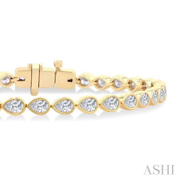 3 1/4 Ctw East-West Bezel Set Pear Cut Diamond Tennis Bracelet in 14K Yellow Gold