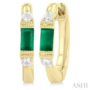 4X2 MM Baguette Cut Emerald and 1/10 ctw Round Cut Diamond Precious Hoop Earring in 10K Yellow Gold 4X2 MM Baguette Cut Emerald and 1/10 ctw Round Cut Diamond Precious Hoop Earring in 10K Yellow Gold