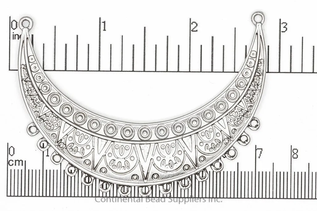 70mm Curved Ornate Collar Pendant - Made of Pewter - Satin Rhodium Silver and Satin Hamilton Gold Finishes - Sold by the Piece - K93