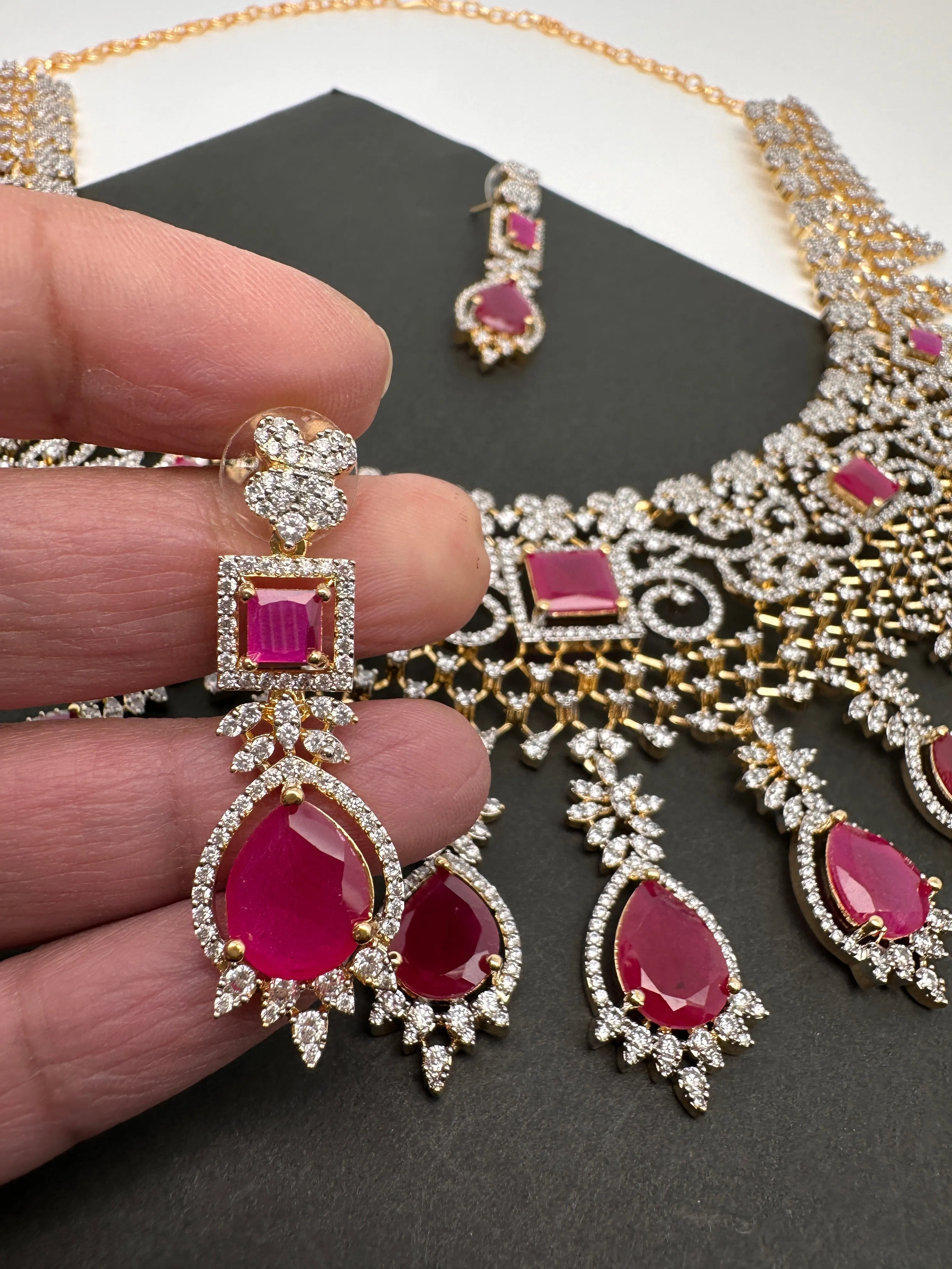 AD Color Stone Broad Short Necklace