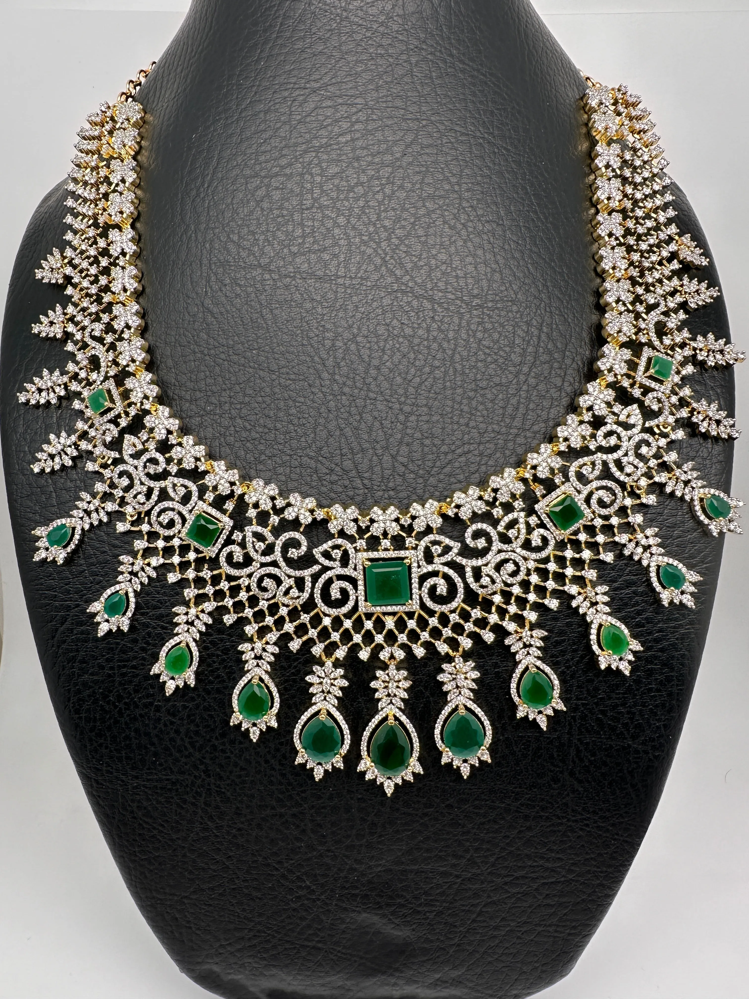 AD Color Stone Broad Short Necklace