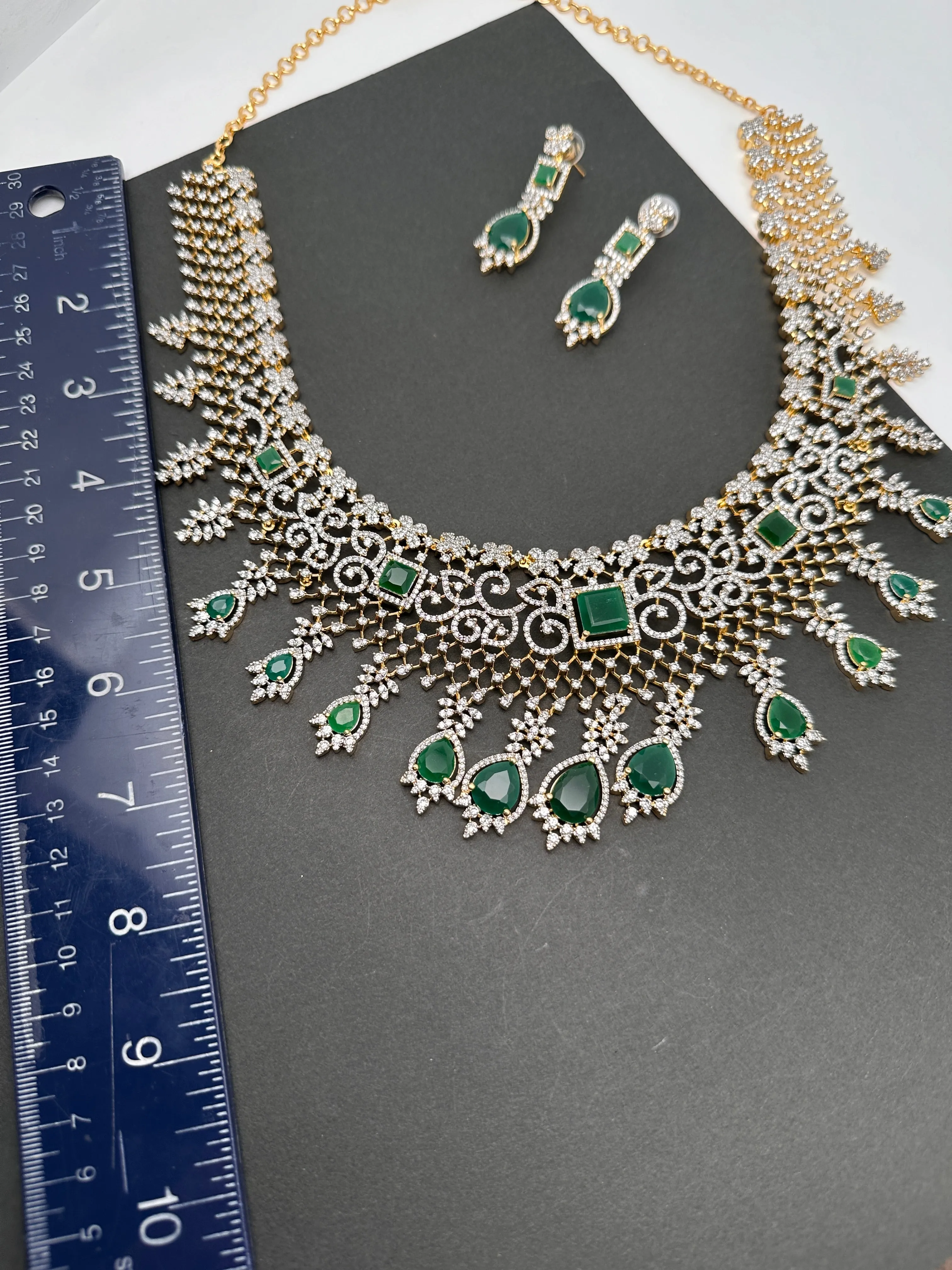AD Color Stone Broad Short Necklace