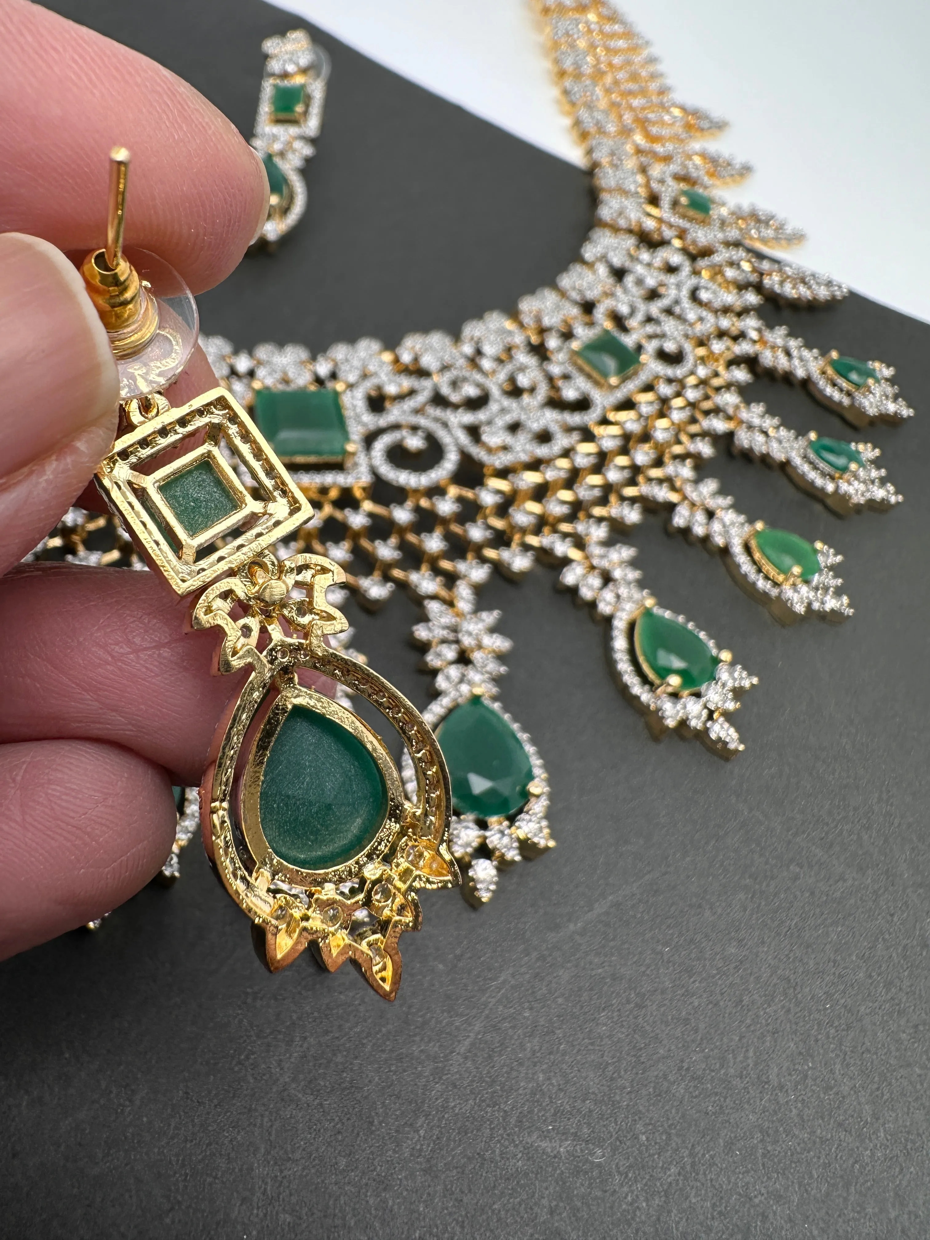 AD Color Stone Broad Short Necklace