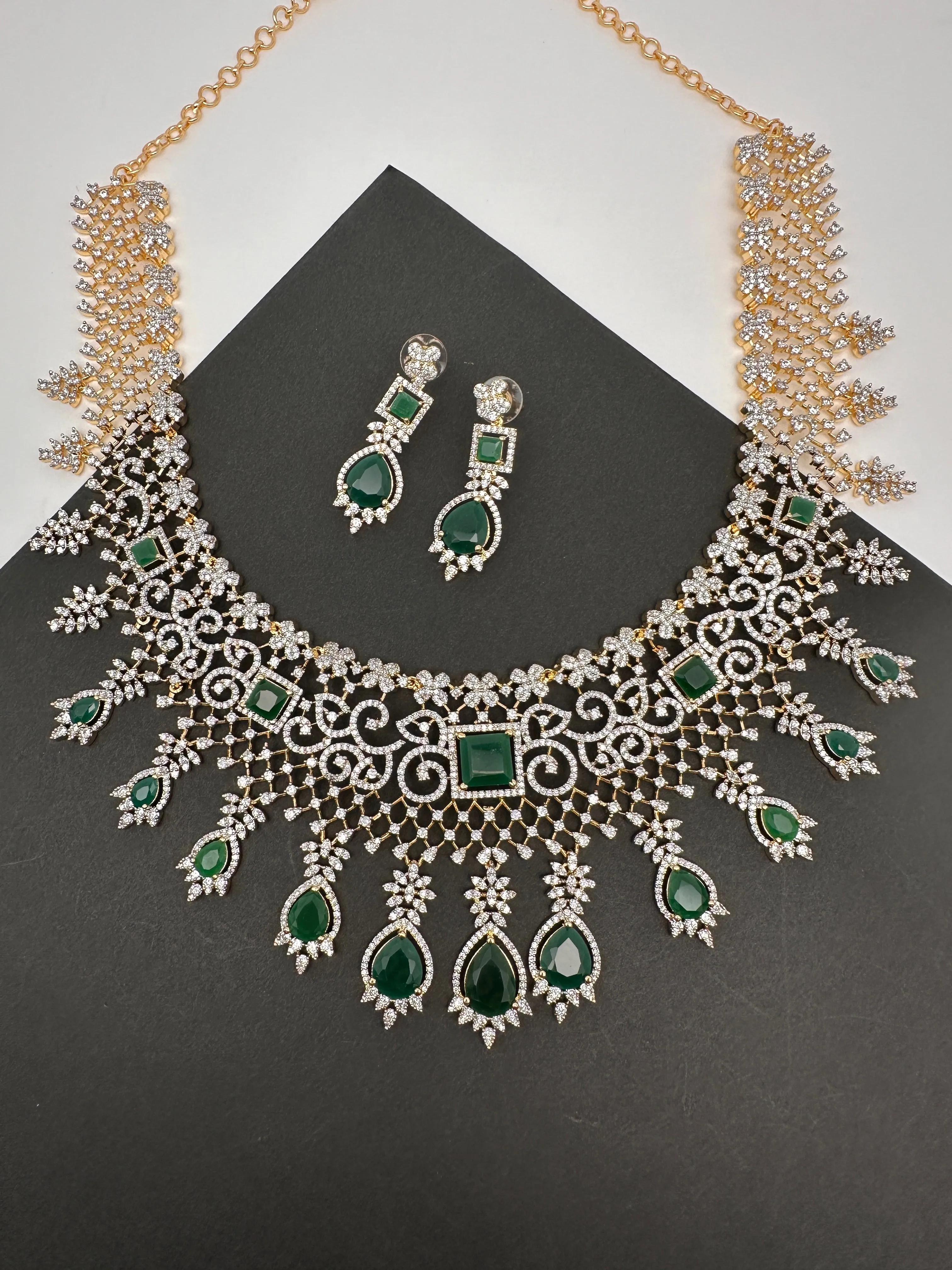 AD Color Stone Broad Short Necklace