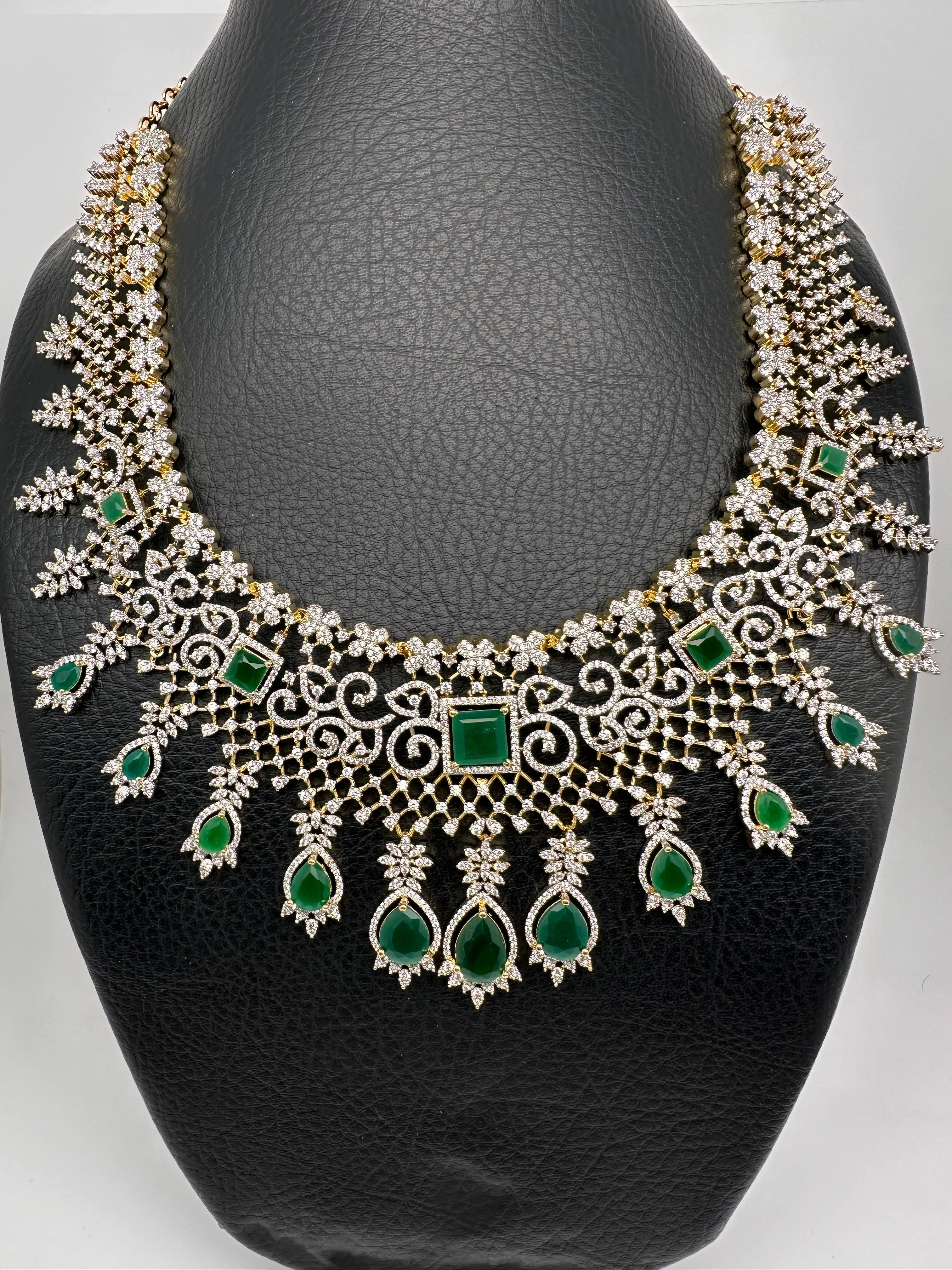 AD Color Stone Broad Short Necklace
