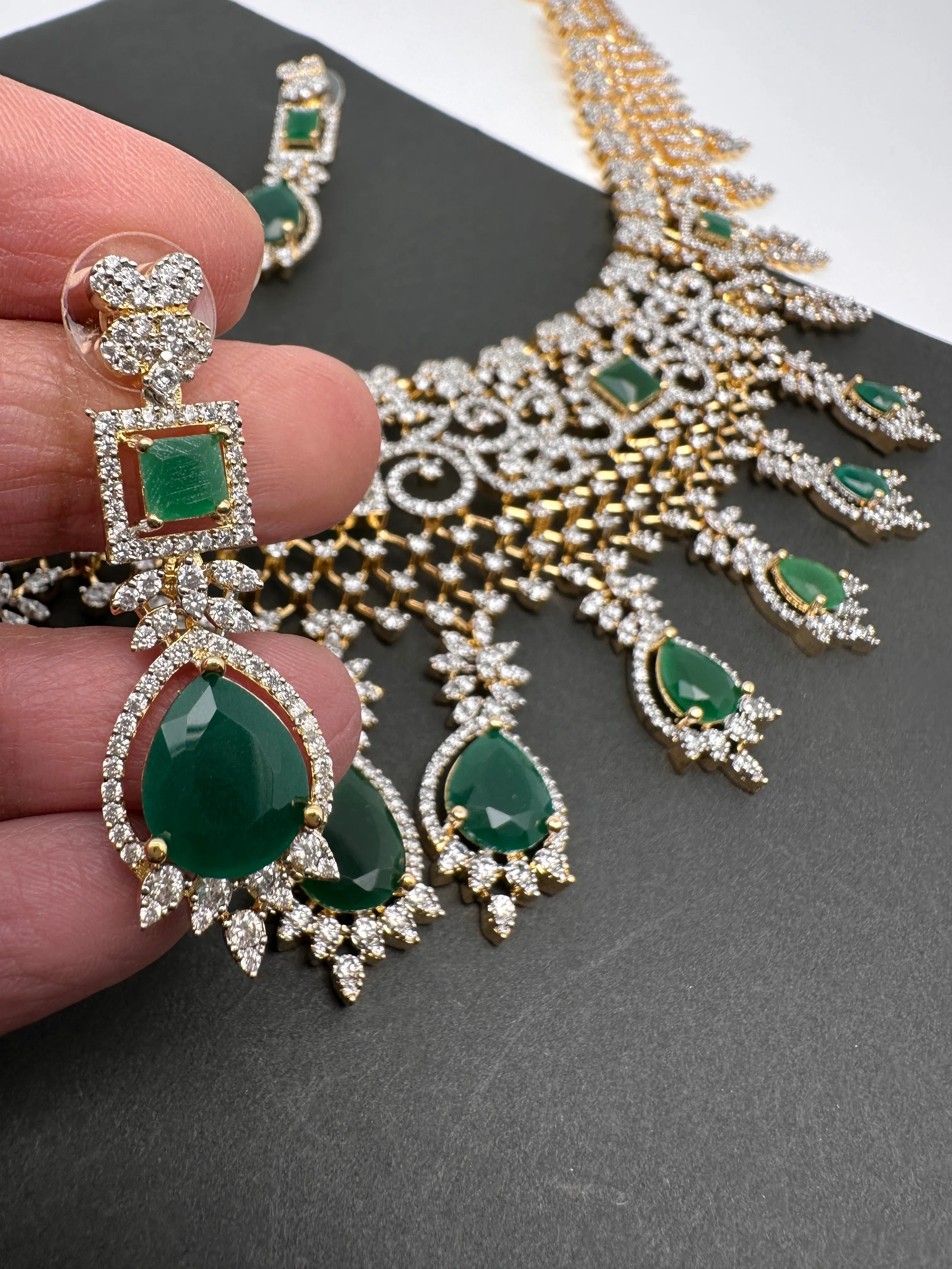 AD Color Stone Broad Short Necklace