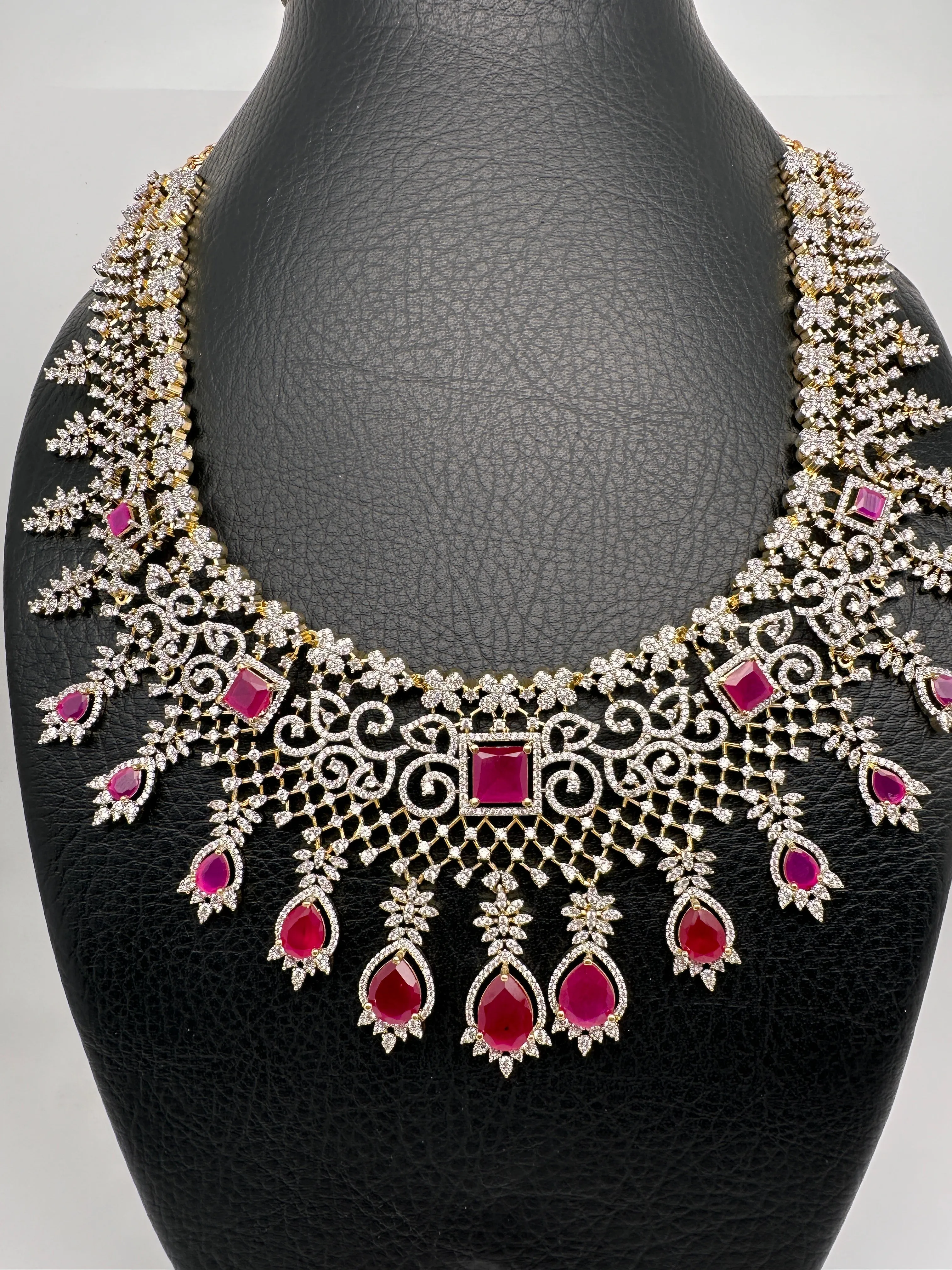 AD Color Stone Broad Short Necklace