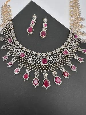 AD Color Stone Broad Short Necklace