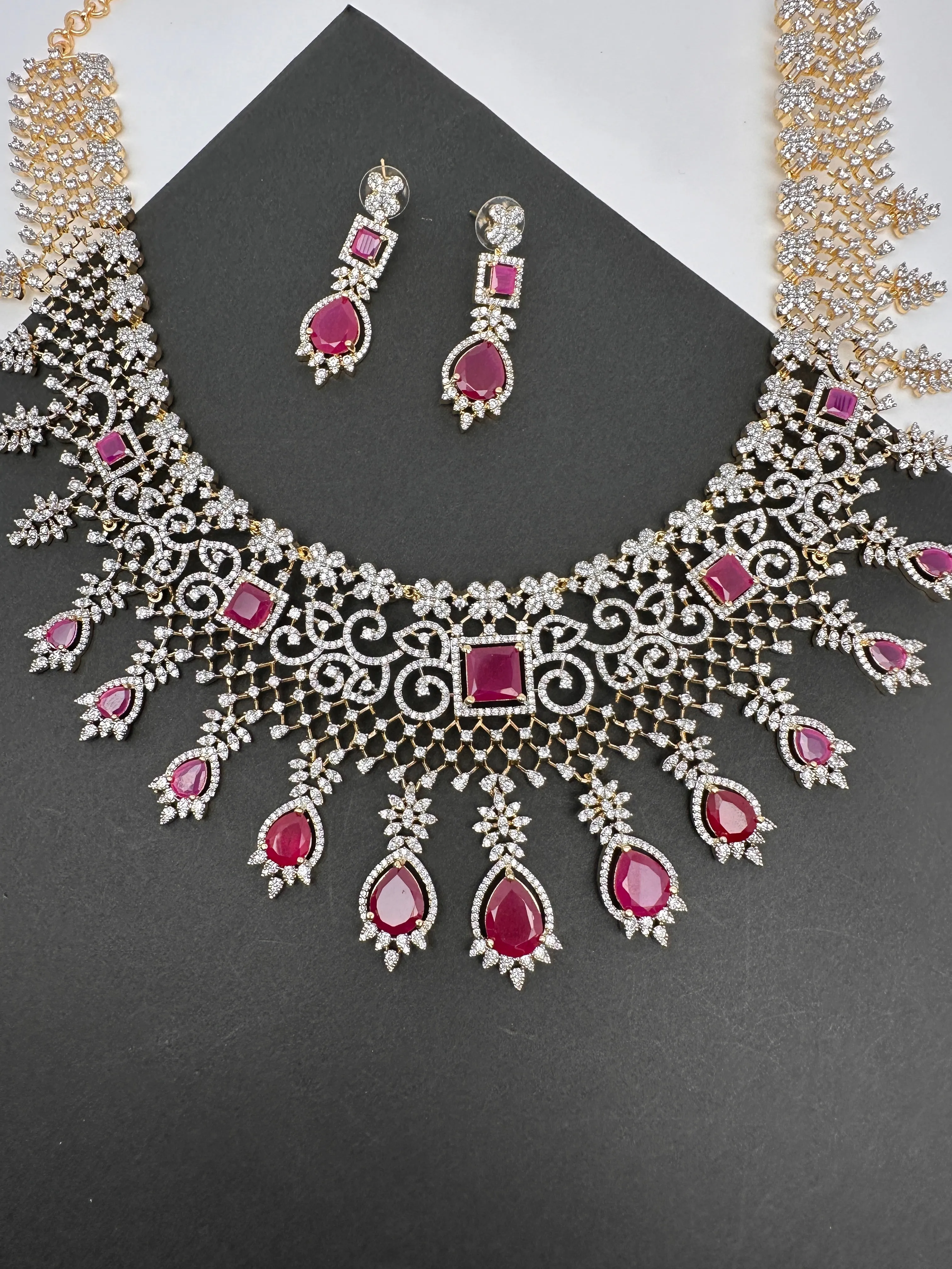AD Color Stone Broad Short Necklace