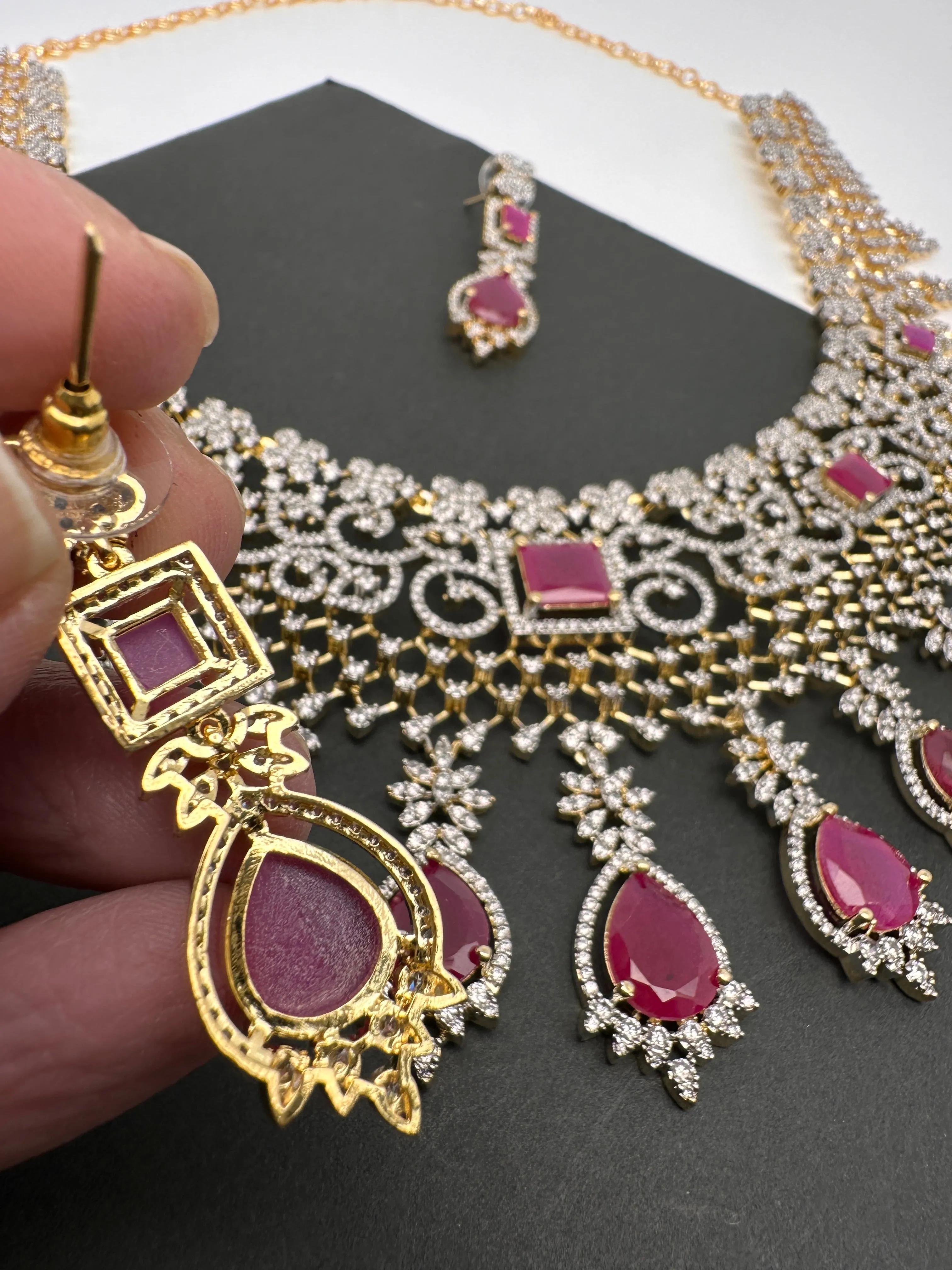 AD Color Stone Broad Short Necklace