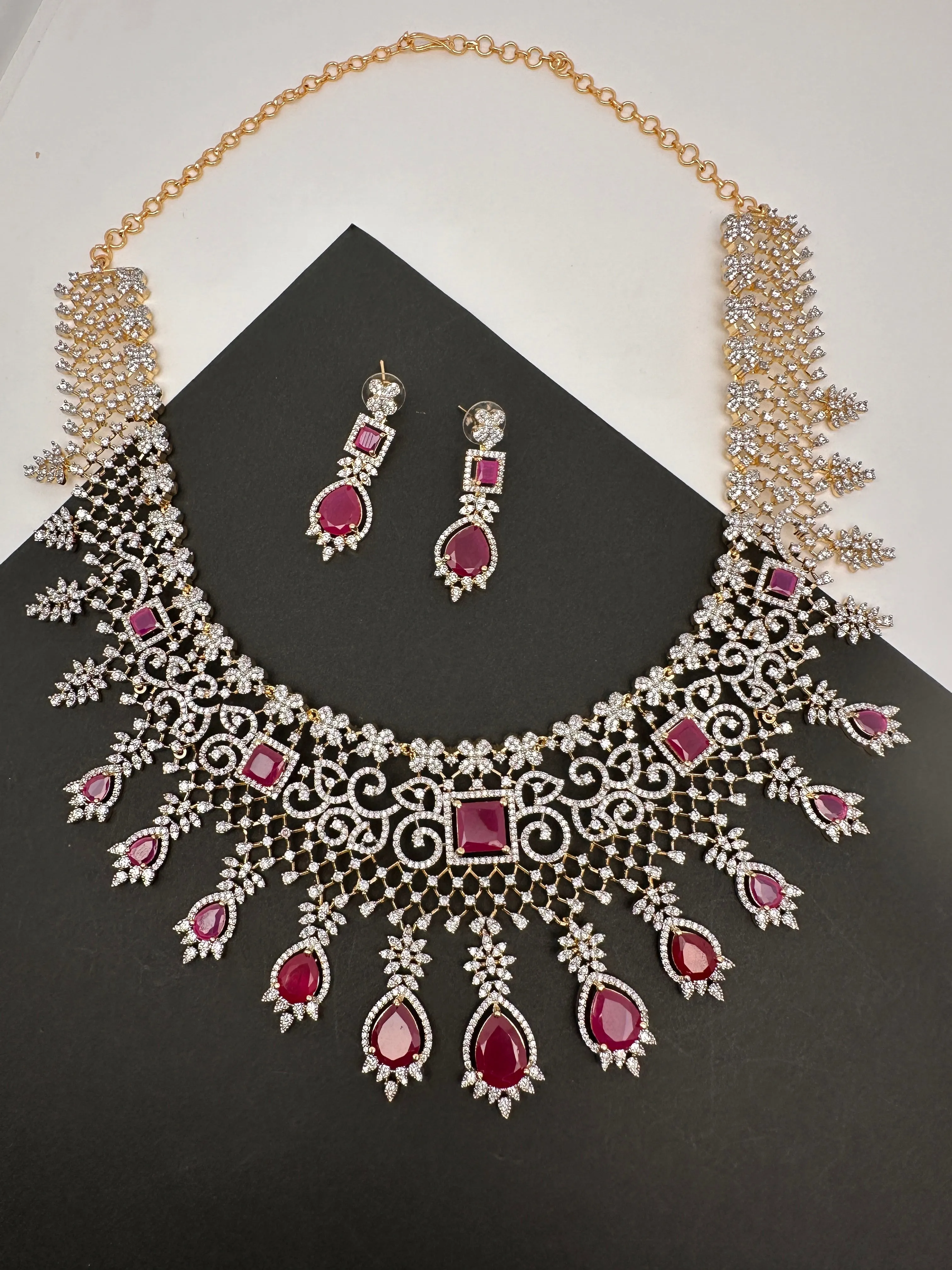 AD Color Stone Broad Short Necklace