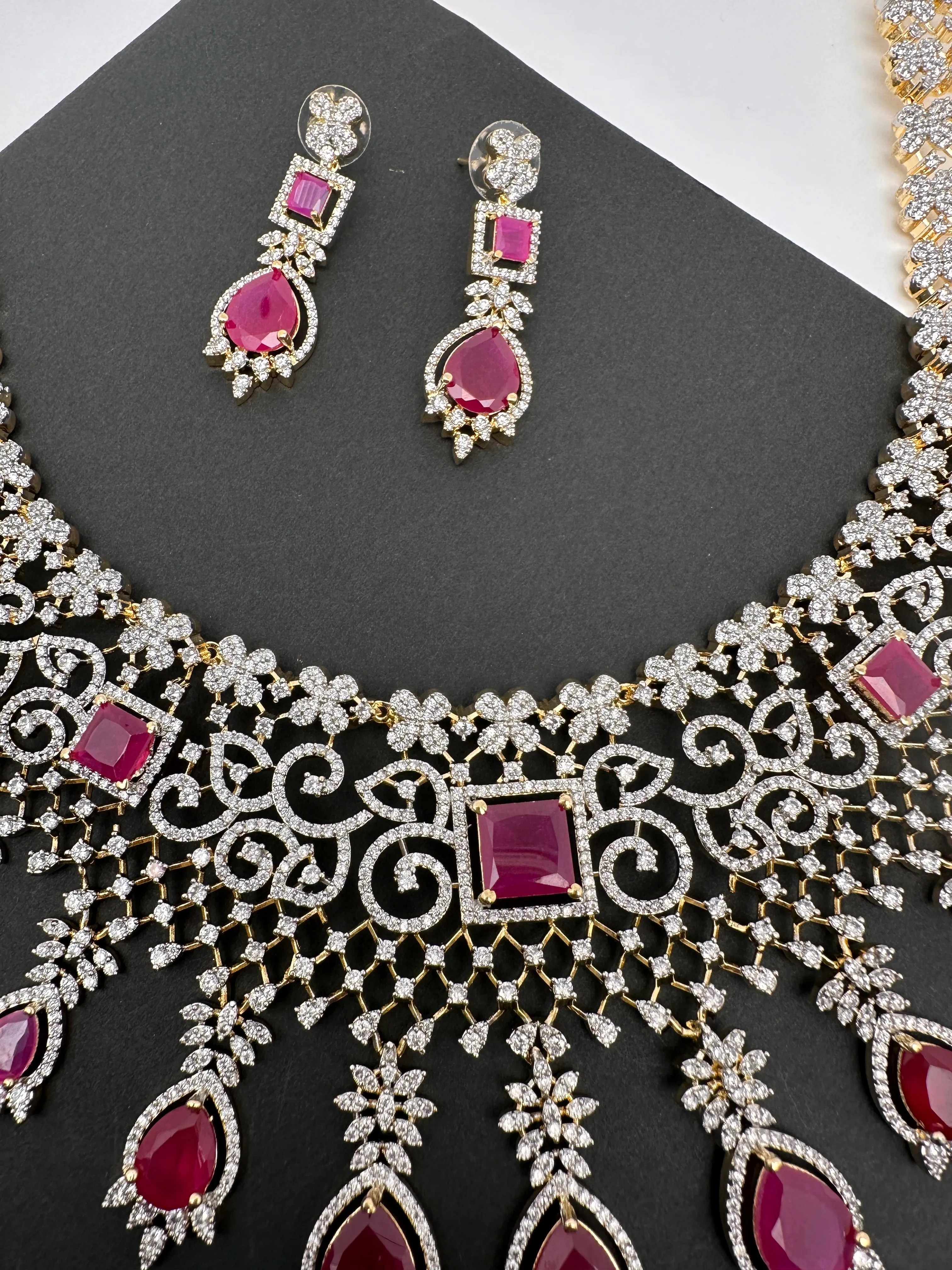 AD Color Stone Broad Short Necklace