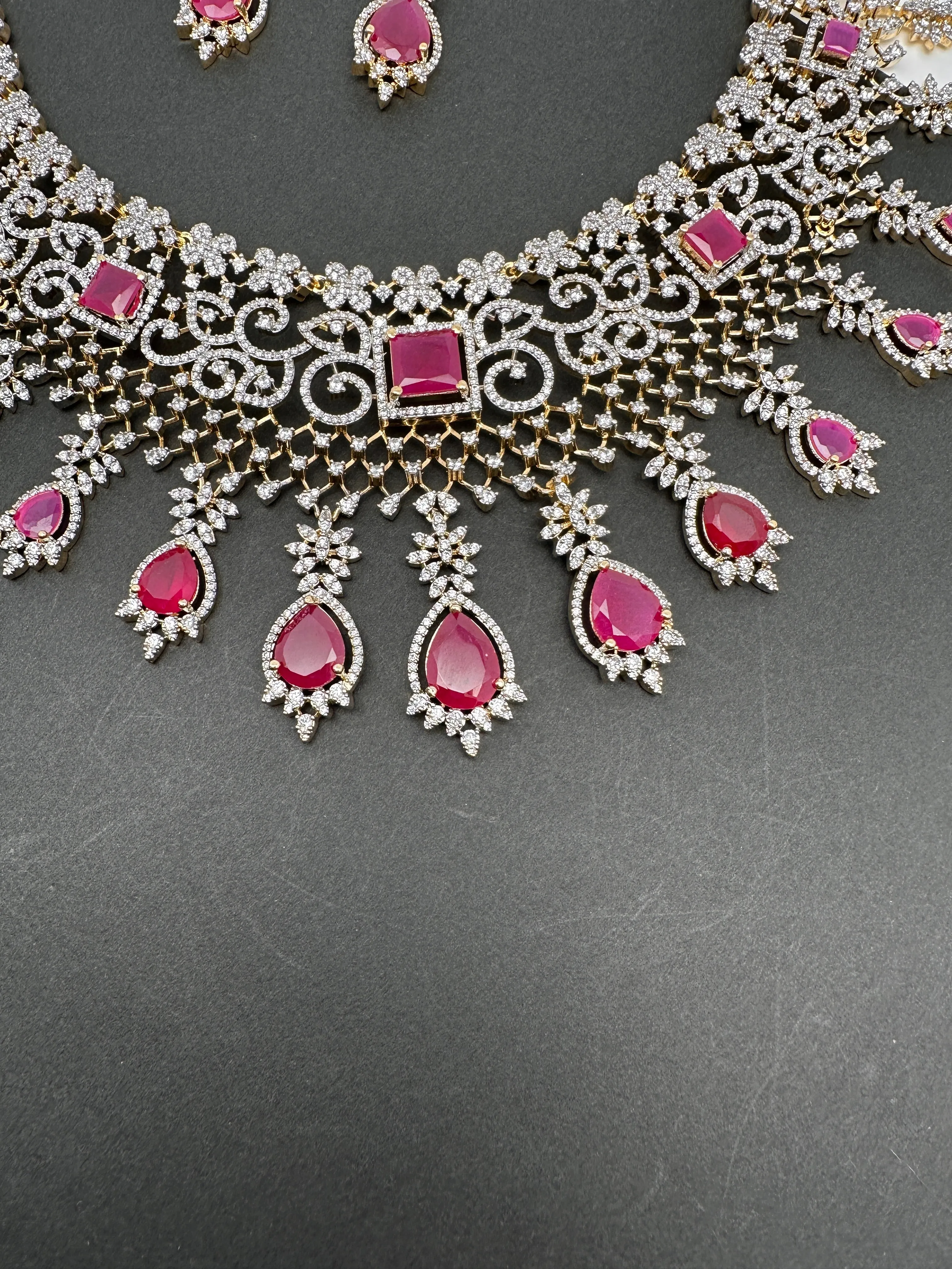 AD Color Stone Broad Short Necklace