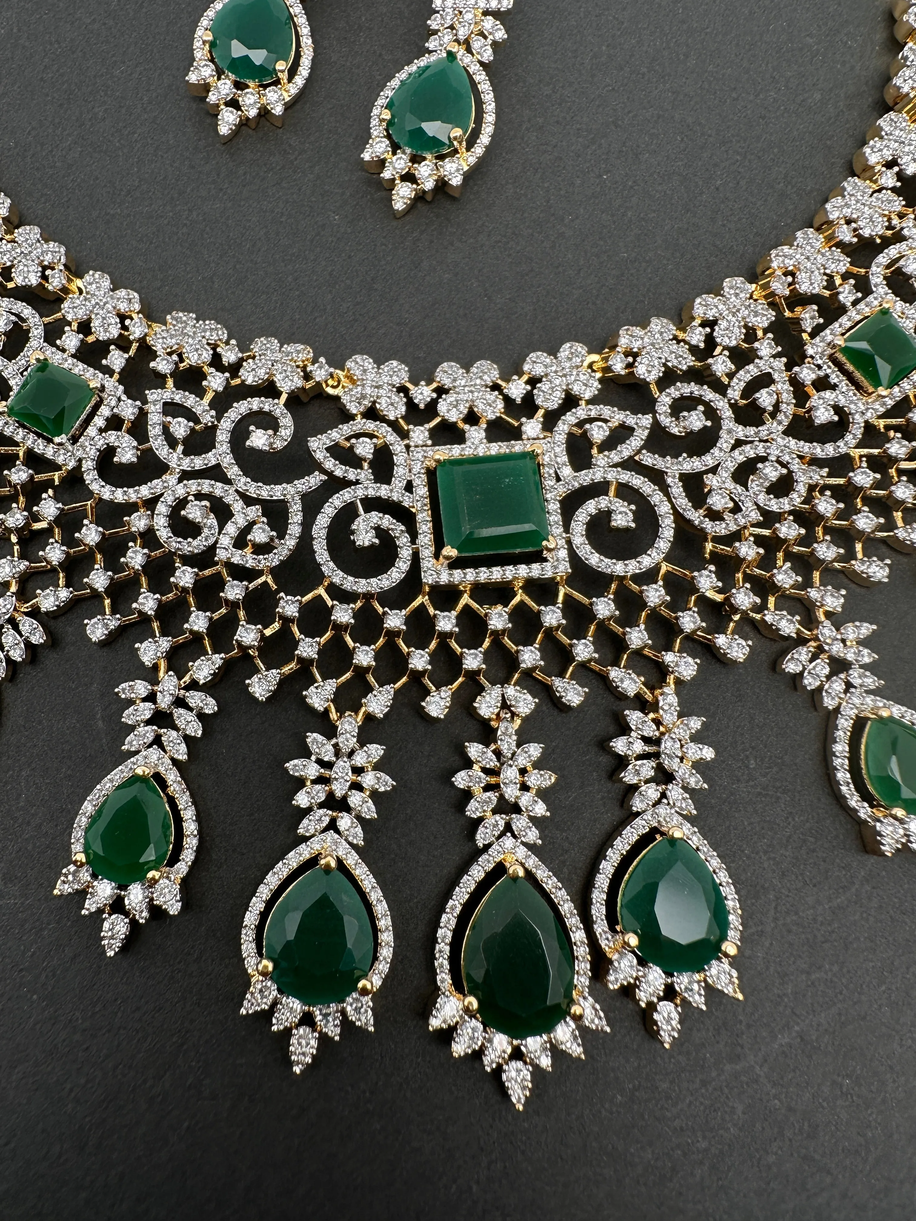 AD Color Stone Broad Short Necklace