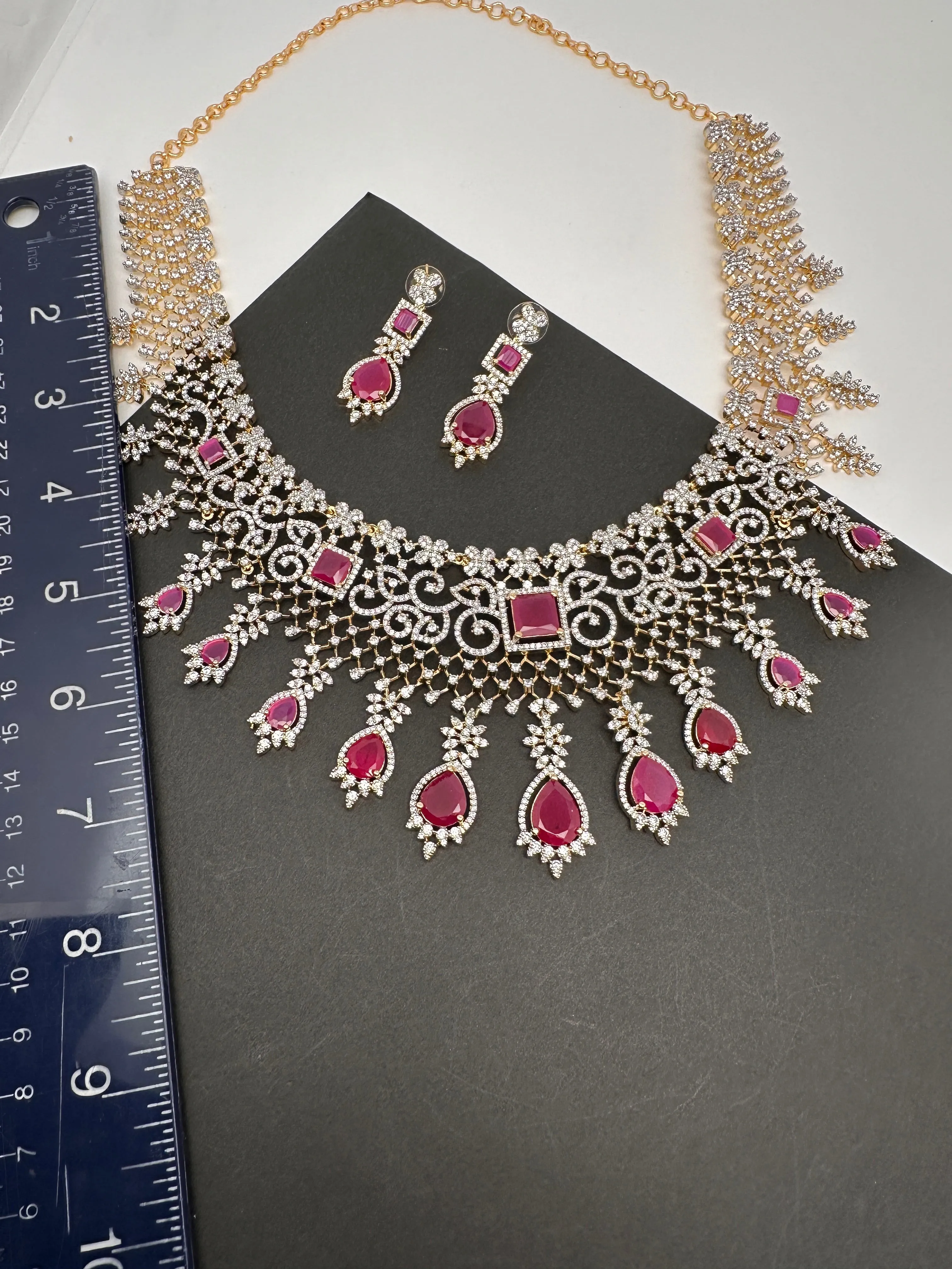 AD Color Stone Broad Short Necklace