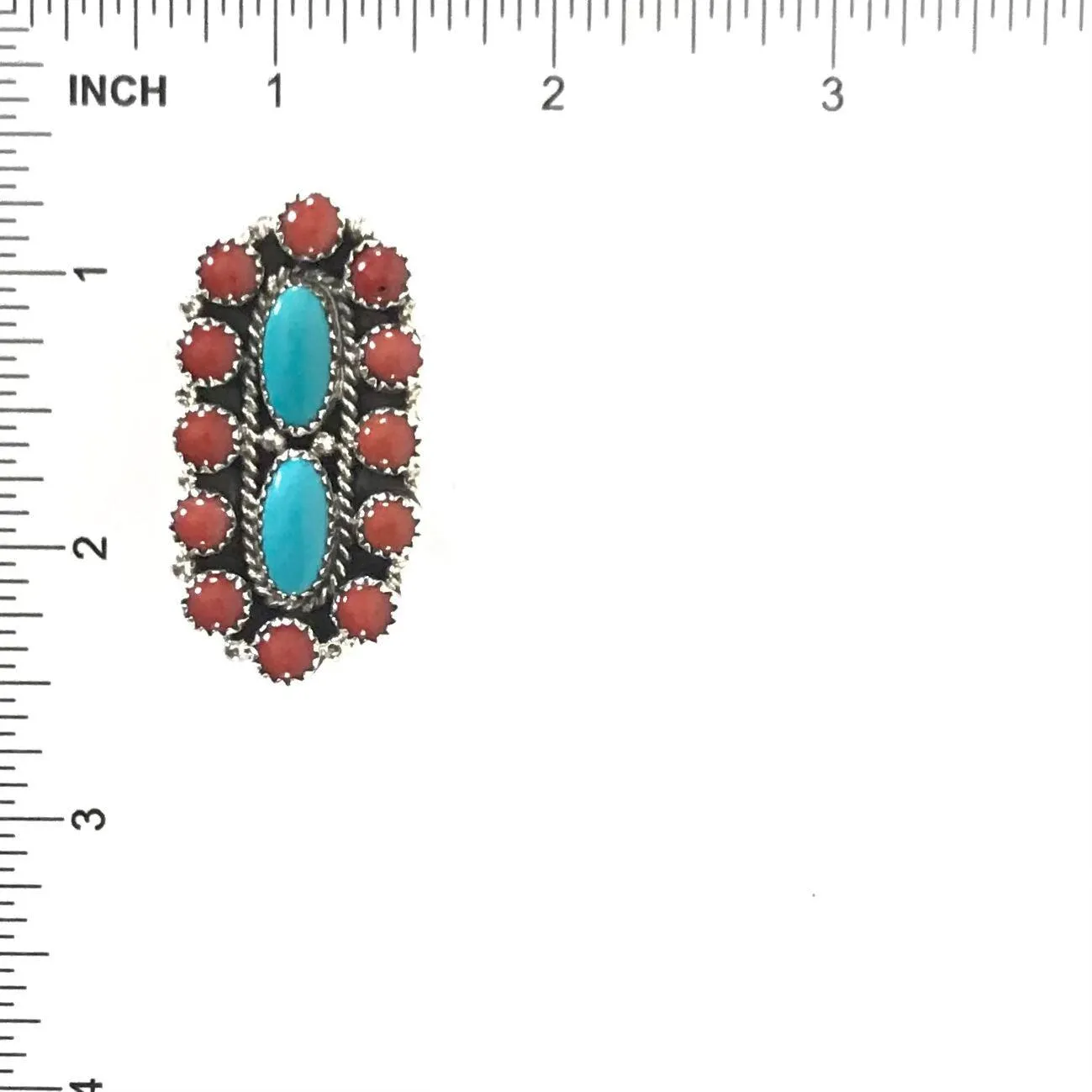 Anthony Skeets Turquoise and Coral Cluster Ring