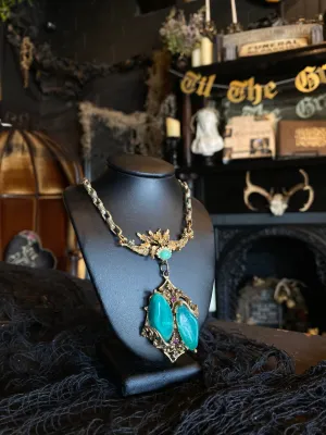 Antique Chrysocolla Inset Ornate Gold Necklace Antique Chrysocolla Inset Ornate Gold Necklace