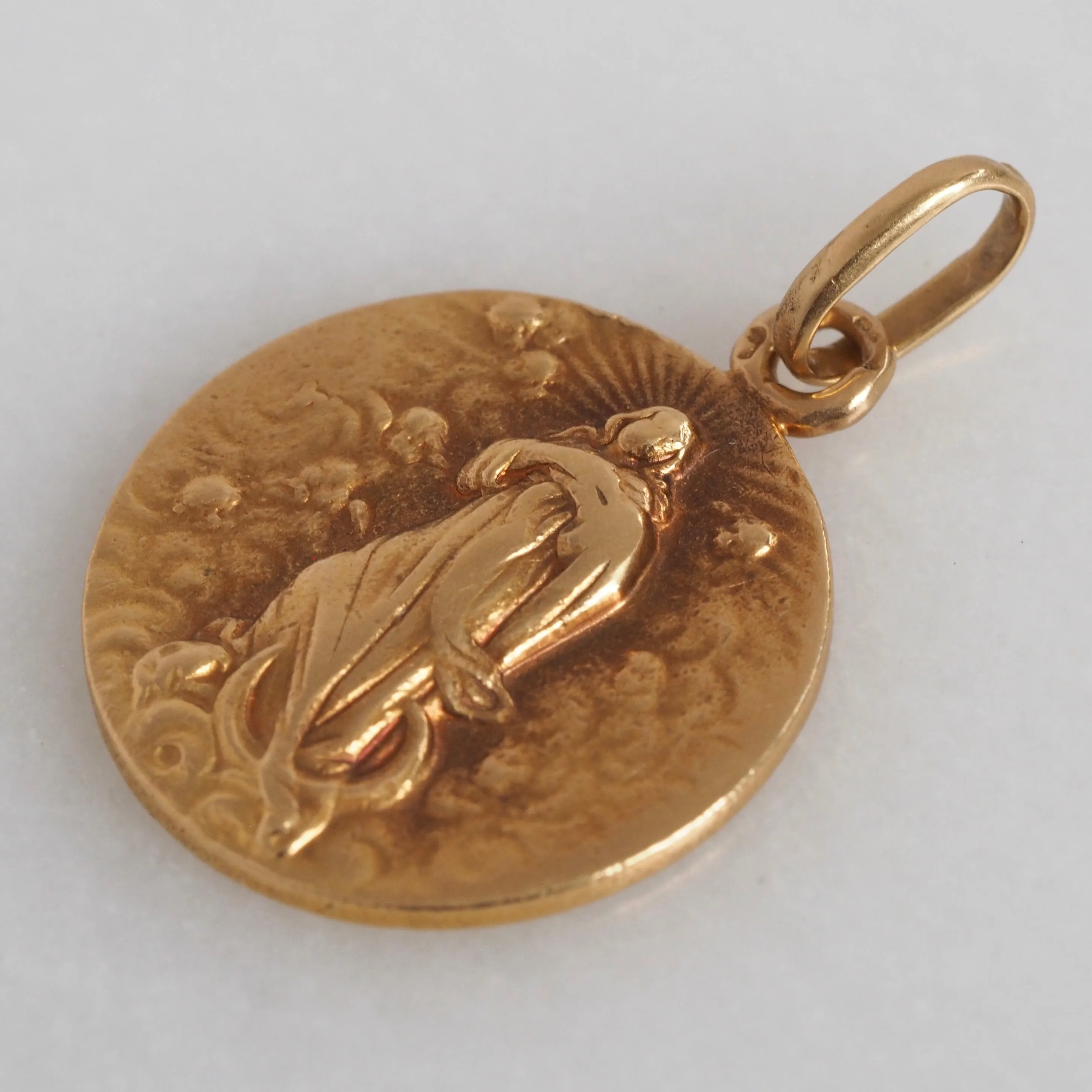 Antique Portuguese 19k Gold Mary on Crescent Moon Pendant