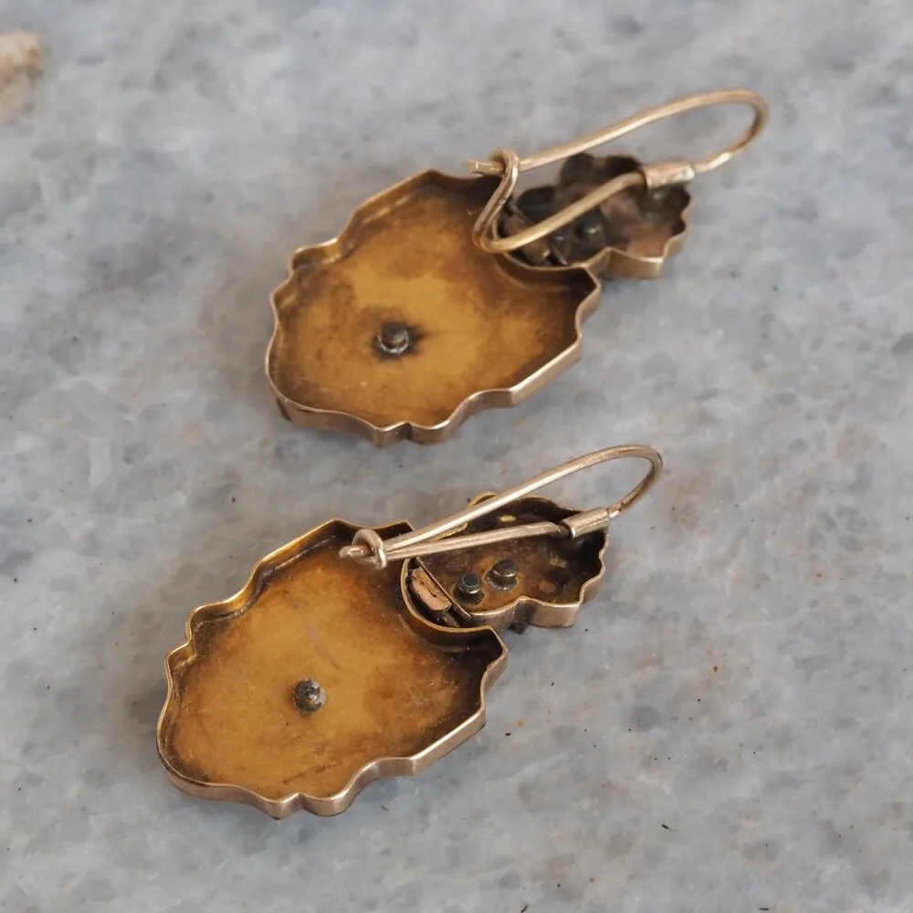 Antique Victorian 14k Gold and Enamel Taille d'Epargne Earrings