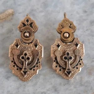 Antique Victorian 14k Gold and Enamel Taille d'Epargne Earrings Antique Victorian 14k Gold and Enamel Taille d'Epargne Earrings