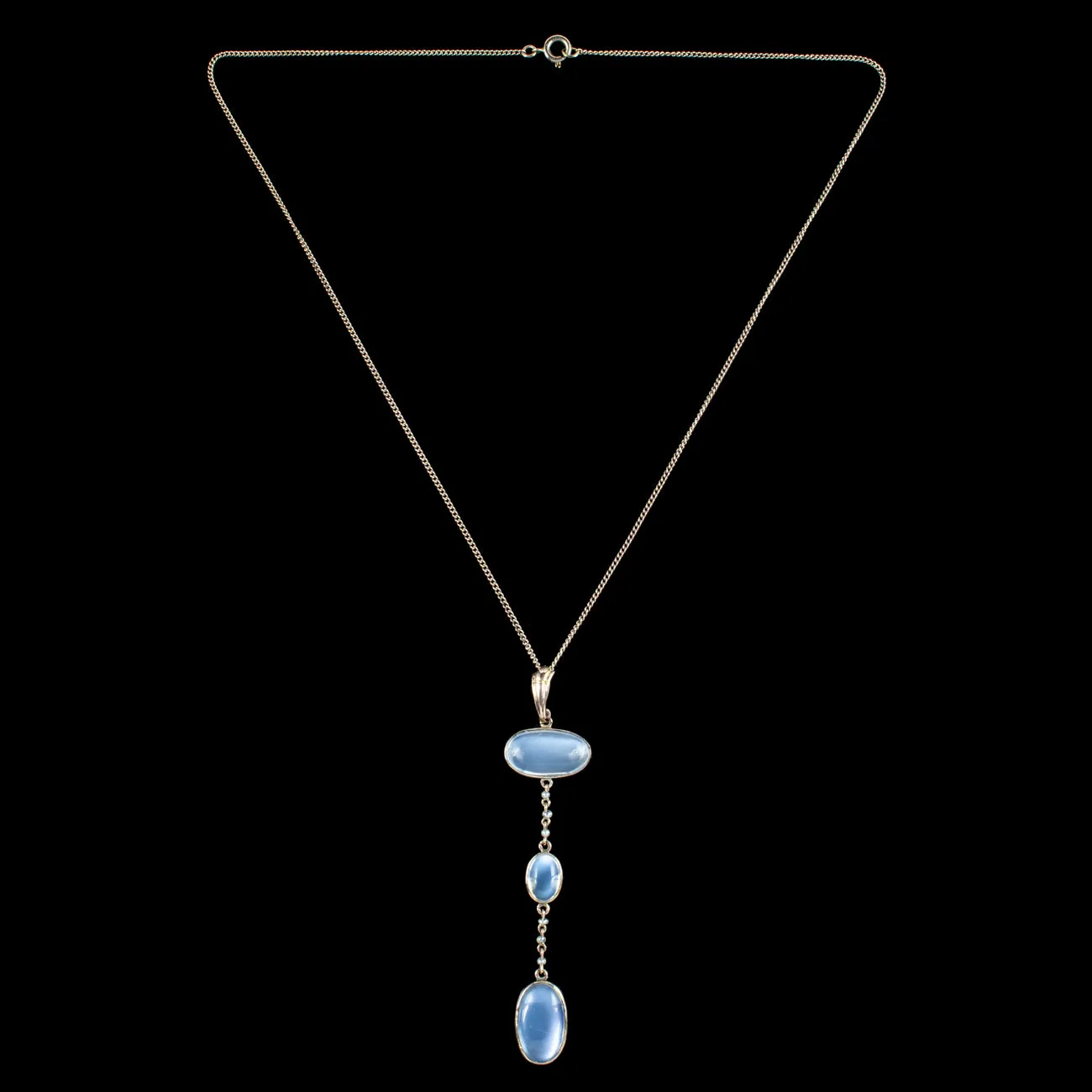 Antique Victorian Moonstone Pearl Drop Pendant Necklace
