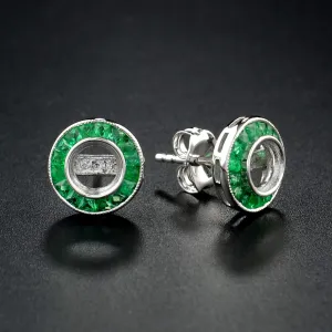 Art Deco Reproduction Aristocrat French Cut Emerald Earring Semi Mount Center Holds 6.5mm Round Brilliant Diamond 11020