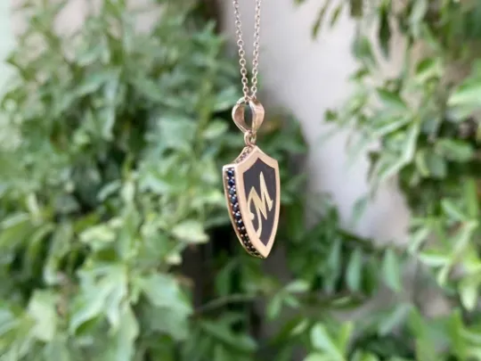 Black Enamel Initial Necklace