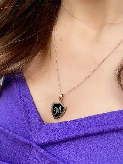 Black Enamel Initial Necklace
