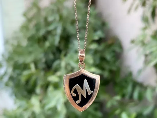 Black Enamel Initial Necklace