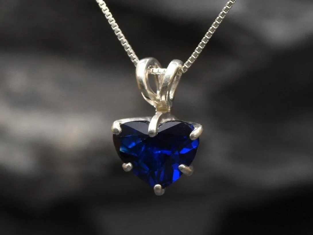Blue Heart Pendant - Dainty Sapphire Pendant,  Love Necklace