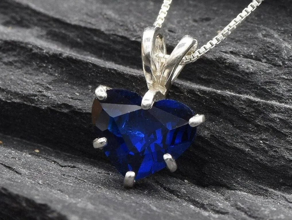 Blue Heart Pendant - Dainty Sapphire Pendant,  Love Necklace